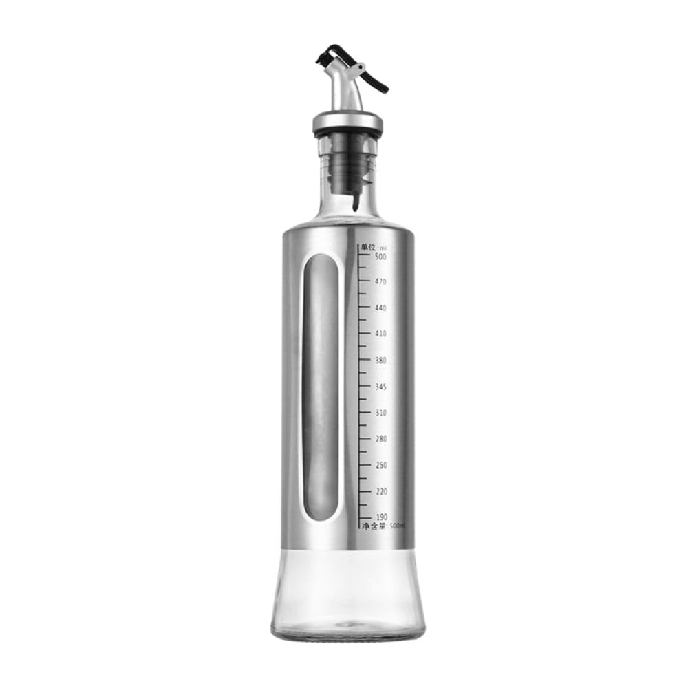 ZIBUYU® Stainless Steel and Glass Oil Dispenser Bottle with Measuring Scale ZIBUYU® Stainless Steel and Glass Oil Dispenser Bottle with Measuring Scale